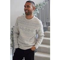 Threadbare Men's 'Snowflake' Fairisle Crew Neck Christmas Jumper in Cream | Size: Small