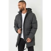 Threadbare Men's 'Tingley' Showerproof Longline Padded Jacket in Charcoal | Size: XL