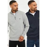 Threadbare Men's 'Patricroft' 2 Pack Quarter Zip Neck Sweatshirt in Navy | Size: Small