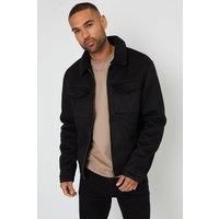 Threadbare Men's 'Olpherts' Faux Suede Borg Lined Aviator Jacket in Black | Size: 2XL