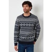 Threadbare Men's 'Snowflake' Fairisle Crew Neck Christmas Jumper in Navy | Size: 2XL