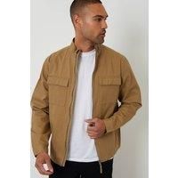 Threadbare Men's Cotton Twill Lightweight Funnel Neck Jacket in Stone | Size: Medium