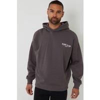 Threadbare Men's Graphic Print Relaxed Fit Pullover Hoodie in Dark Grey | Size: XL