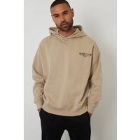 Threadbare Men's Graphic Print Relaxed Fit Pullover Hoodie in Stone | Size: Large