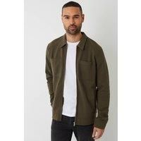 Threadbare Men's Zip Through Pique Shacket in Khaki | Size: Large