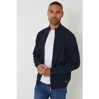 Cotton Blend Zip Up Funnel Neck Cardigan