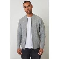Bomber-Style Cable Knit Zip Through Cardigan