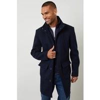 Threadbare Men's Faux Wool Mock Layer Longline Utility Coat in Navy | Size: 2XL