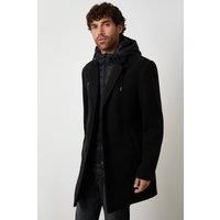 Threadbare Men's Faux Wool Mock Inner Hooded Longline Coat in Black | Size: Large