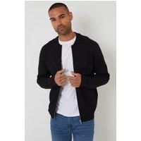 Threadbare Men's Bomber-Style Knitted Zip Through Cardigan in Black | Size: Small