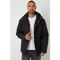 Threadbare Men's Showerproof Longline Hooded Padded Jacket in Black | Size: 2XL