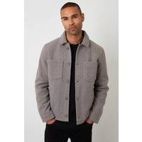 Threadbare Men's Faux Wool Button Up Quilted Shacket in Taupe | Size: Large