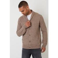 Threadbare Men's Shawl Collar Knitted Cardigan in Taupe | Size: XL