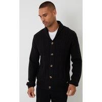 Threadbare Men's Cable Knit Shawl Collar Cardigan With Wool in Black | Size: 2XL
