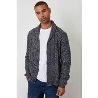 Threadbare Men's Cable Knit Shawl Collar Cardigan With Wool in Blue | Size: Large