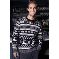 Threadbare Men's Christmas Fairisle Knitted Jumper in Black | Size: Medium