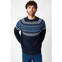 Threadbare Men's Raglan Sleeve Fairisle Christmas Jumper in Navy | Size: XL