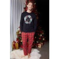 Threadbare Men's Christmas Wreath Long Pyjamas in Red | Size: Large