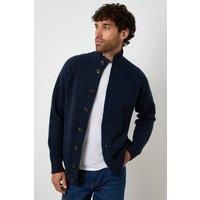 Threadbare Men's Funnel Neck Button Up Knitted Cardigan With Wool in Blue | Size: 2XL