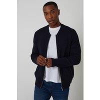 Threadbare Men's Bomber-Style Knitted Zip Through Cardigan in Navy | Size: XL
