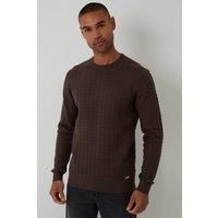 Threadbare Men's Cable Knit Crew Neck Jumper in Brown | Size: Medium