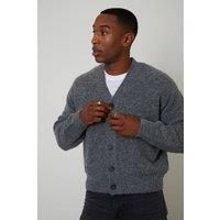 Threadbare Men's Fluffy Knitted Button Up Cardigan in Grey | Size: XL