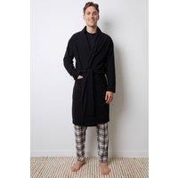Threadbare Men's Waffle Fleece Dressing Gown in Black | Size: S/M