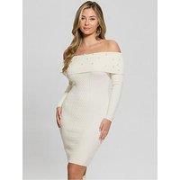 GUESS Women/'s Eco Long Sleeve Off Shoulder Amber Cable Dress, Dove White, S