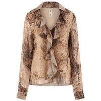 Guess Soave Snake Print Ruffle Shirt - Brown