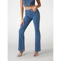GUESS Women/'s Retro Side Lace-up Flare Jeans Mid Blue, blue, 30 W