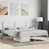 Metal Bed Frame with Headboard White 160x200 cm