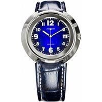 Royal Blue Dial Black Leather Watch