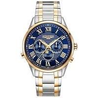 Roamer Swiss Made Superior Moonphase Multifunction Watch With Blue Dial In A Gold Ip Two Tone Case And Bracelet