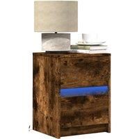 Berkfield Home Bedside Cabinets with LED Lights 2 pcs Smoked Oak Engineered Wood in Brown