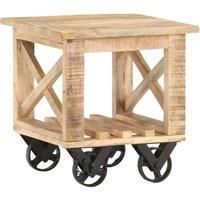 Side Table with Wheels 40x40x42 cm Rough Mango Wood