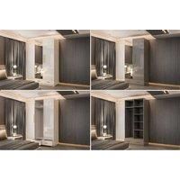 Modern High Gloss 2-Door Hinged Wardrobe With Mirror, Drawers & Gold Handles - Mdf, Compact Storage, White Or Grey