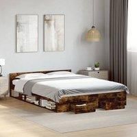 Berkfield Home Bed Frame with Drawers without Mattress Smoked Oak 120x200 cm in Brown | Size: Small Double