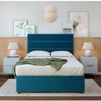 Bedmaster Plush Velvet Divan Base With Storage And Lined Headboard - Colour And Size Options (Marine Blue No Drawer, Small Single)