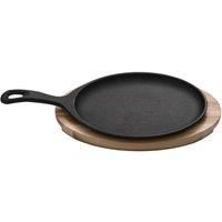 Tramontina Cast Iron Oval Sizzler Plate With Wooden Base 38.2 X 19.5 Cm