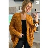 CY Women's Cable Knit Oversize Batwing Cardigan In Orange