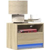Berkfield Home Wall-mounted Bedside Cabinet with LED Lights Sonoma Oak in Brown