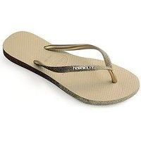 Havaianas Slim Sparkle II Gold (Sand Grey) Rubber Adult Flip Flops Sandals, womens, HV4146093-0154-356, Sand Grey, 35 EU