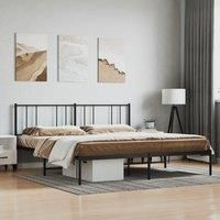 Metal Bed Frame with Headboard Black 193x203 cm