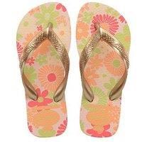 Havaianas - Kids Flores, Comfortable, Durable, and Fun Flip-Flops, Floral-Print Sole, Metallic Straps, and Non-Slip Sole, Girls