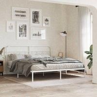 Berkfield Home Metal Bed Frame without Mattress with Headboard White 180x200cm | Size: Super King