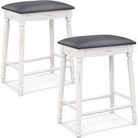 Costway Upholstered Bar Stool Set of 2 24"/61cm Counter Height Stools w/ Padded Seat Cushions in Grey