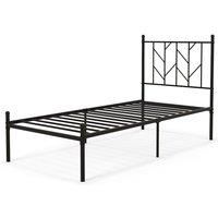 3FT Single Metal Bed Frame Heavy-duty Slatted Platform Bed with Headboard