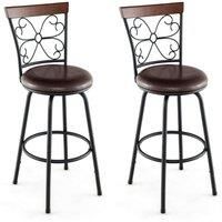 Costway Set of 2 Bar Stool Adjustable Height Swivel Kitchen Dining Chair in Brown