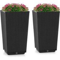 Set of 2 Rattan Flower Pot 57cm Tall Square Planters W/Self-Watering Disk System