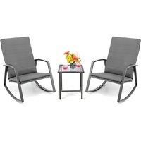 3PCS Outdoor Rattan Rocking Bistro Set Garden Patio Wicker Table & Chair Set